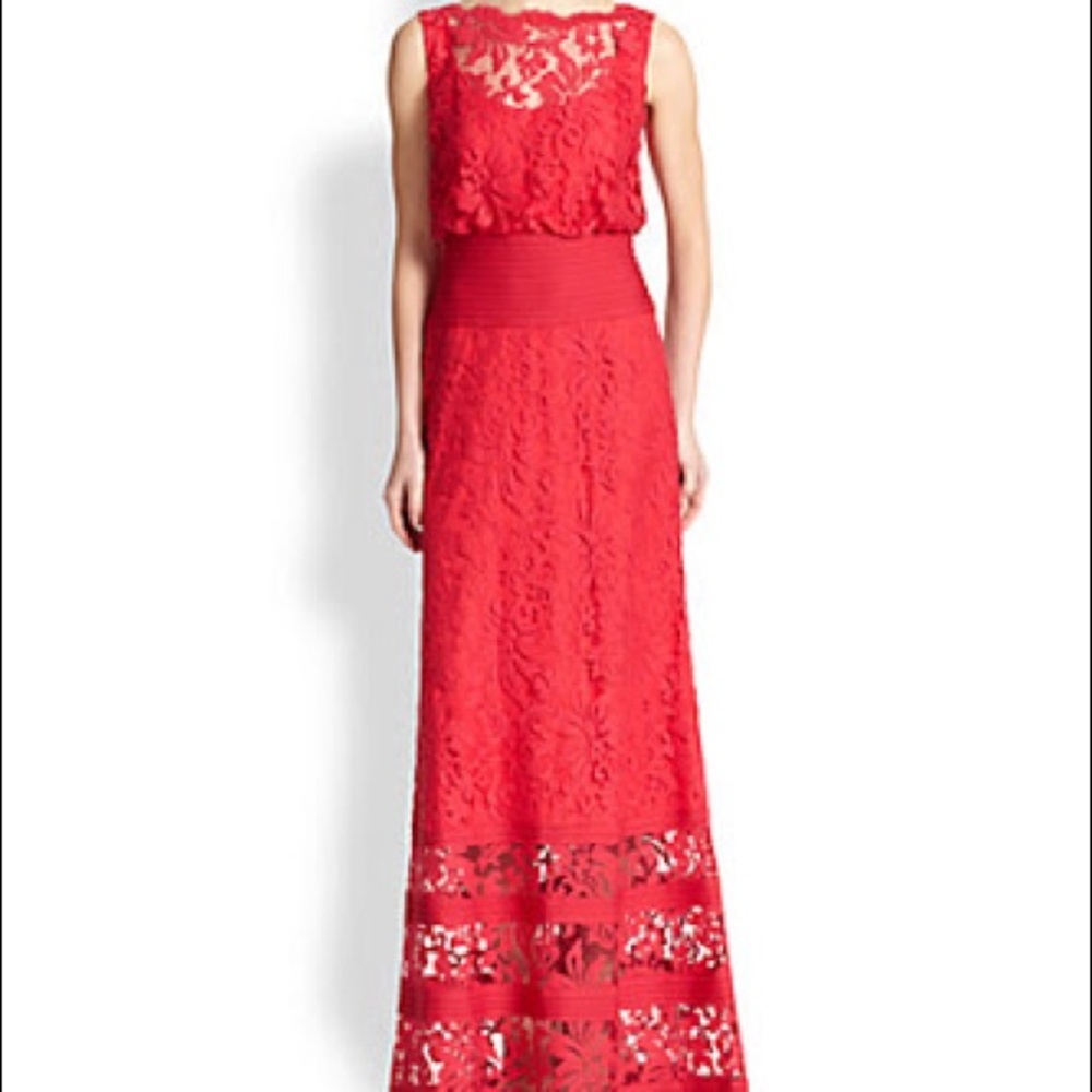 Tadashi long red lace dress